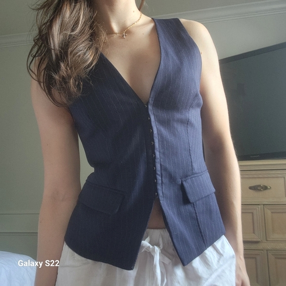 Zara Navy Blue Pinstripe Vest (S) - Picture 1 of 5